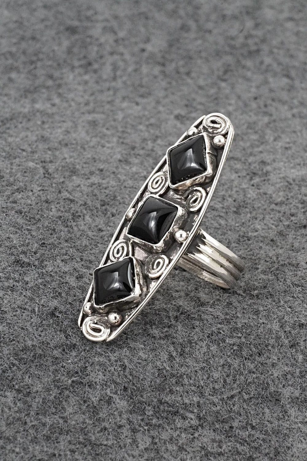 Onyx & Sterling Silver Ring - Priscilla Reeder - Size 9