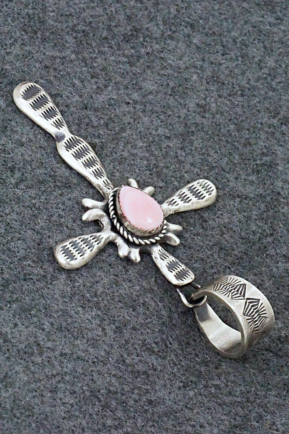 Pink Conch Shell & Sterling Silver Pendant - Richard Yazzie