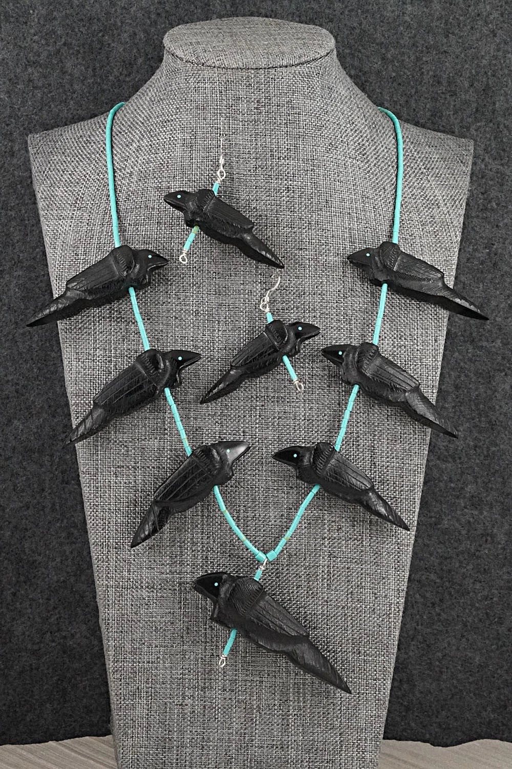 Turquoise & Jet Necklace and Earrings Set - Herb Halate