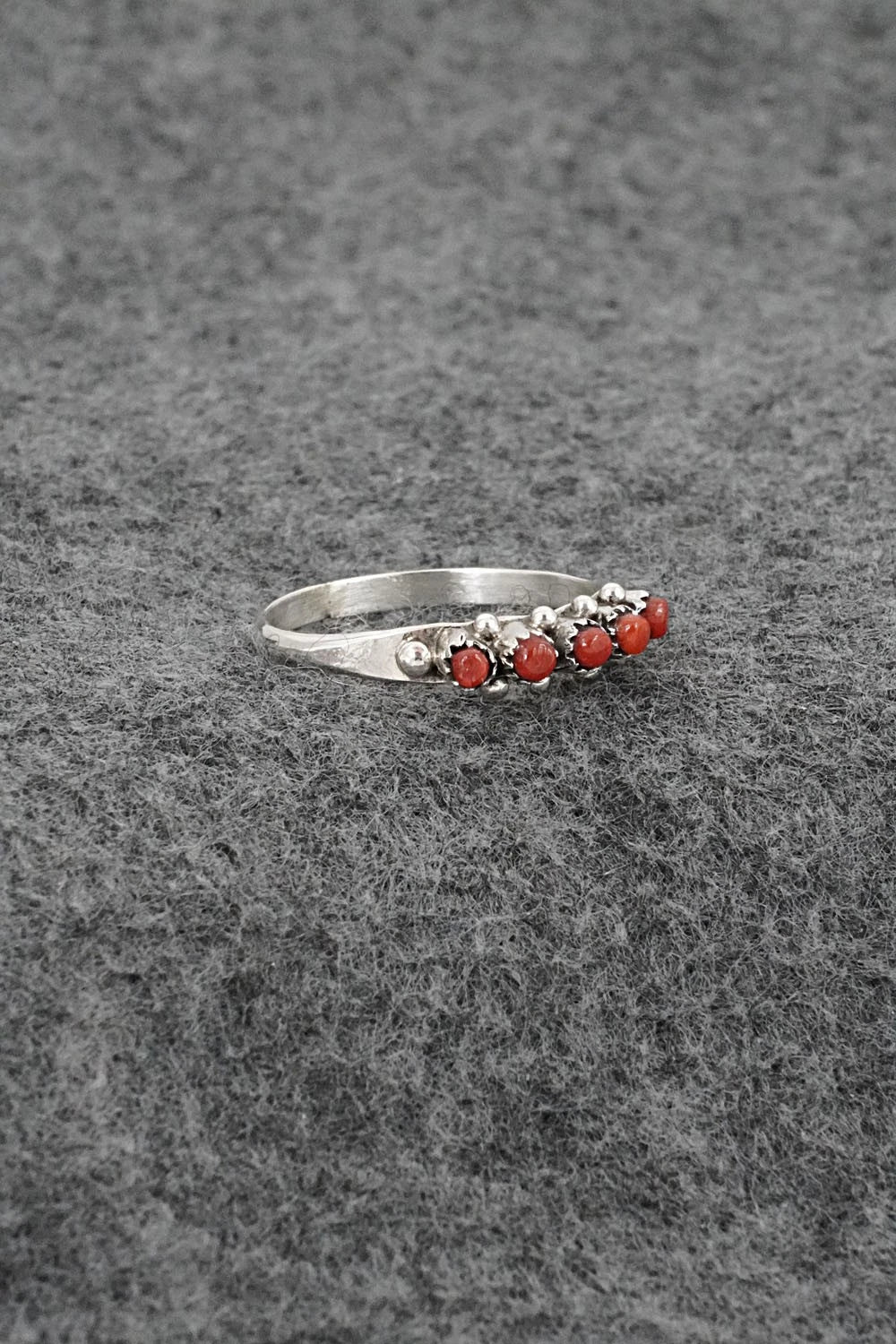 Coral & Sterling Silver Ring - April Haloo - Size 8