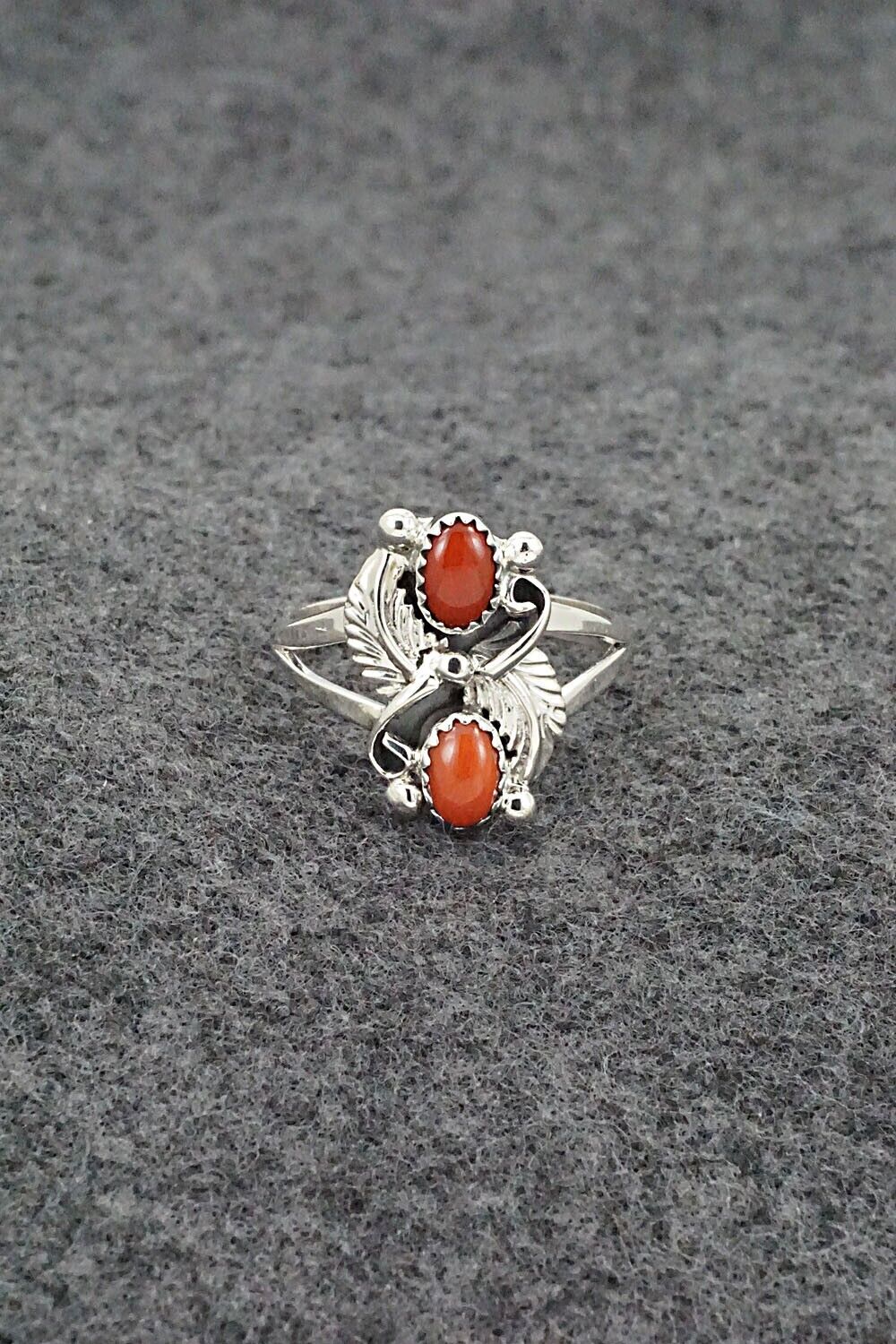 Coral & Sterling Silver Ring - Judy Largo - Size 8