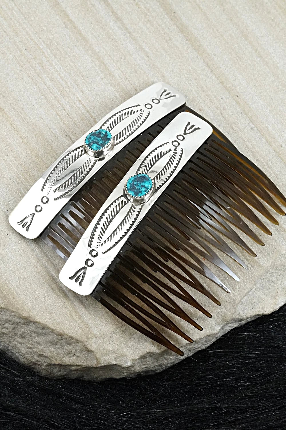 Turquoise & Sterling Silver Hair Combs - Jolene Begay