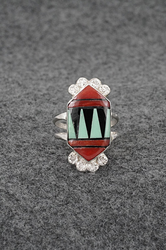 Multi-Stone & Sterling Silver Inlay Ring - Ola Eriacho - Size 7.5