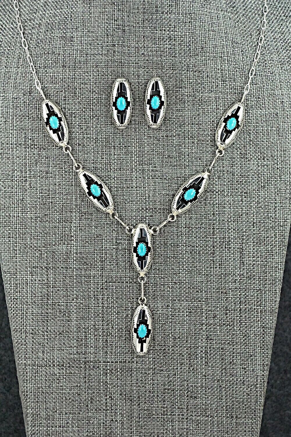 Turquoise & Sterling Silver Necklace and Earrings Set - Felix Perry