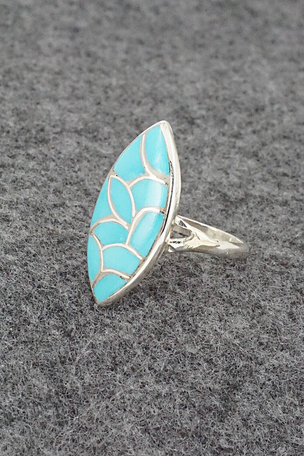 Turquoise & Sterling Silver Ring - Orena Leekya - Size 7.5