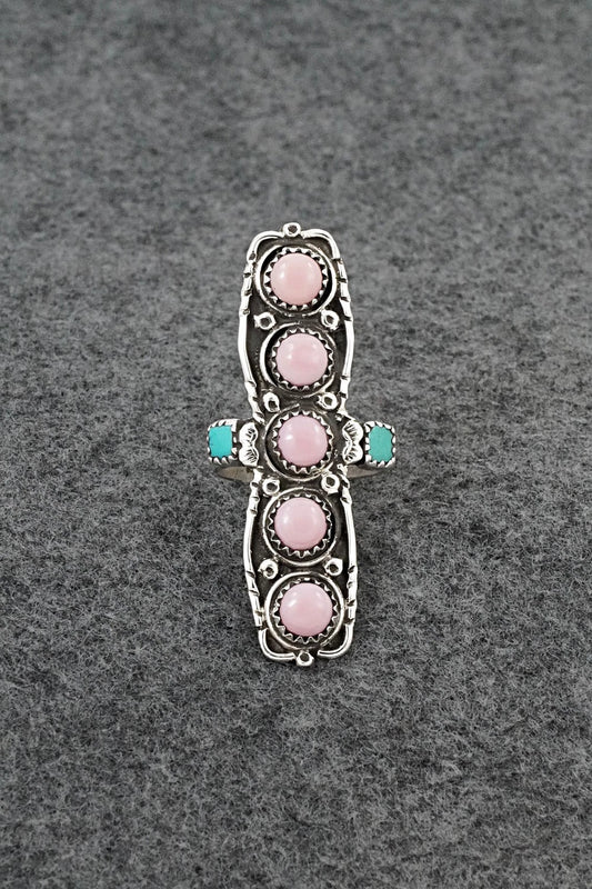 Pink Conch, Turquoise & Sterling Silver Ring - Priscilla Reeder - Size 7.5