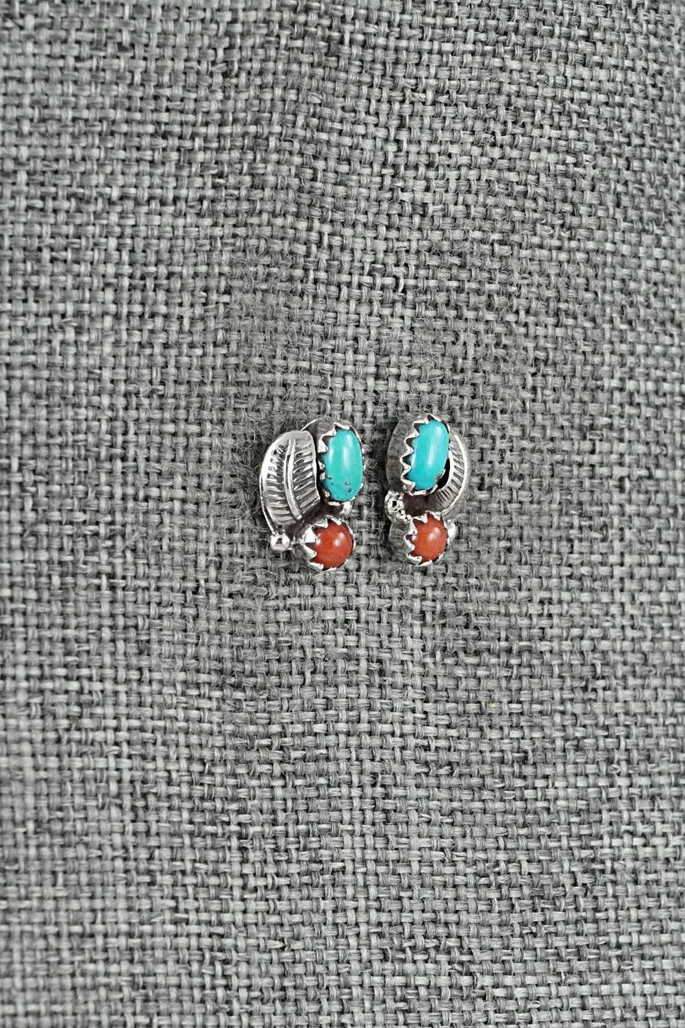Turquoise, Coral & Sterling Silver Earrings - Betty Hawthorne