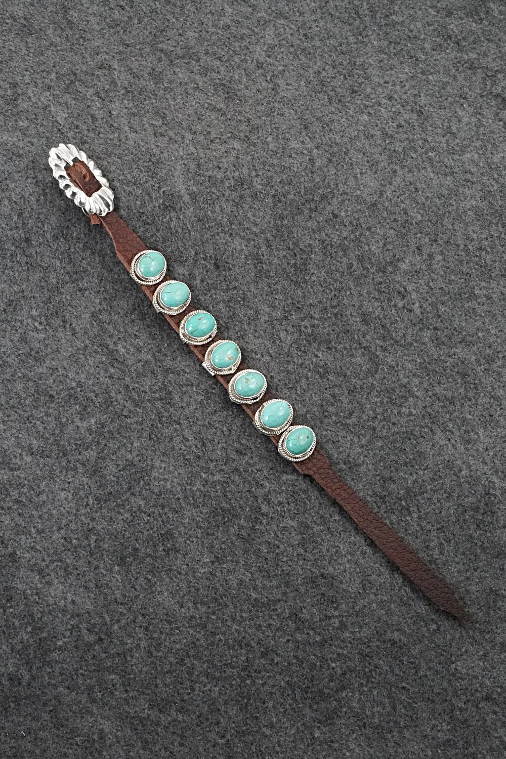 Turquoise, Sterling Silver & Leather Bracelet - Rosita Charlie