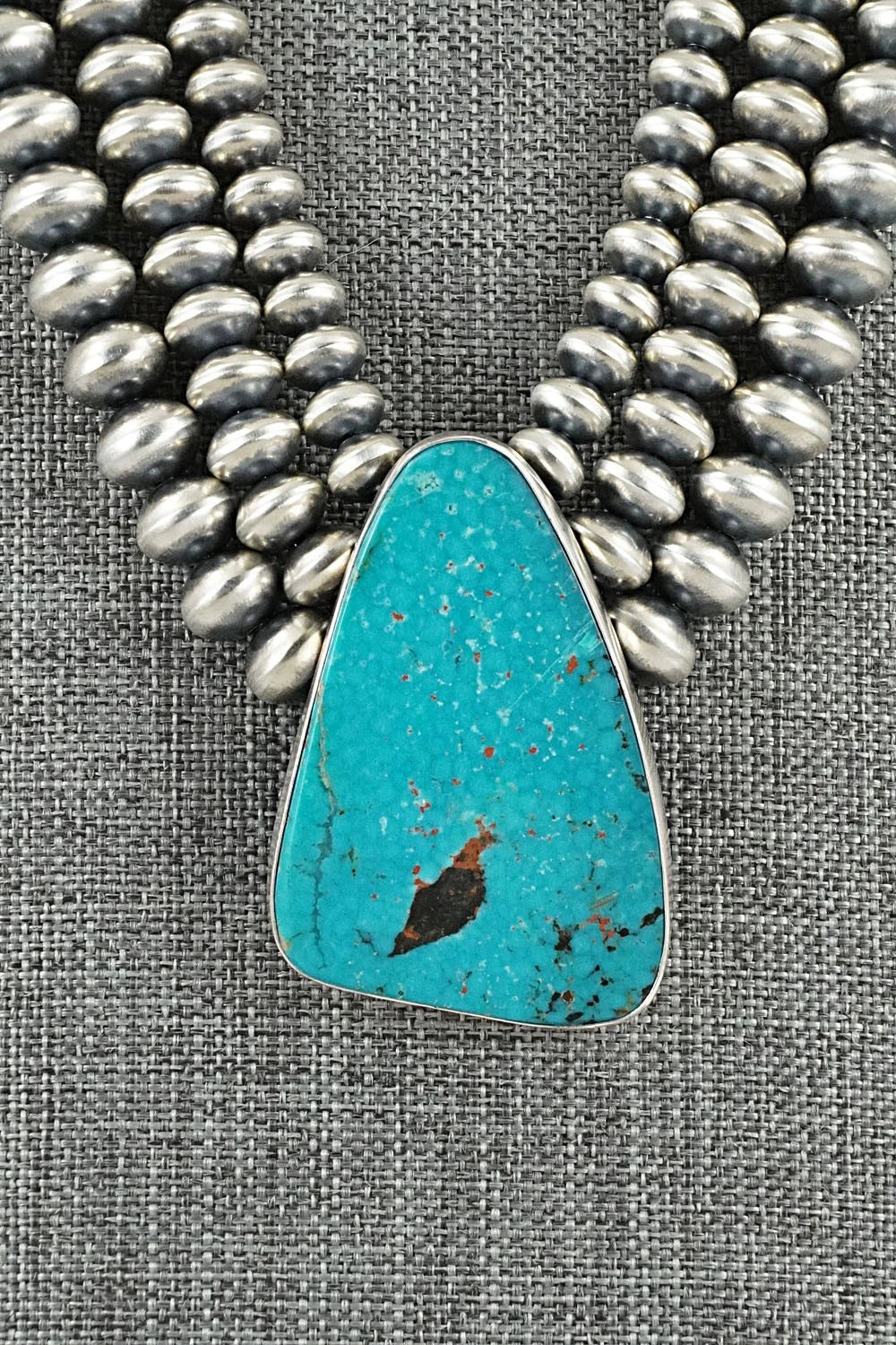 Turquoise & Sterling Silver Navajo Pearl Necklace - Gruber & Halwood