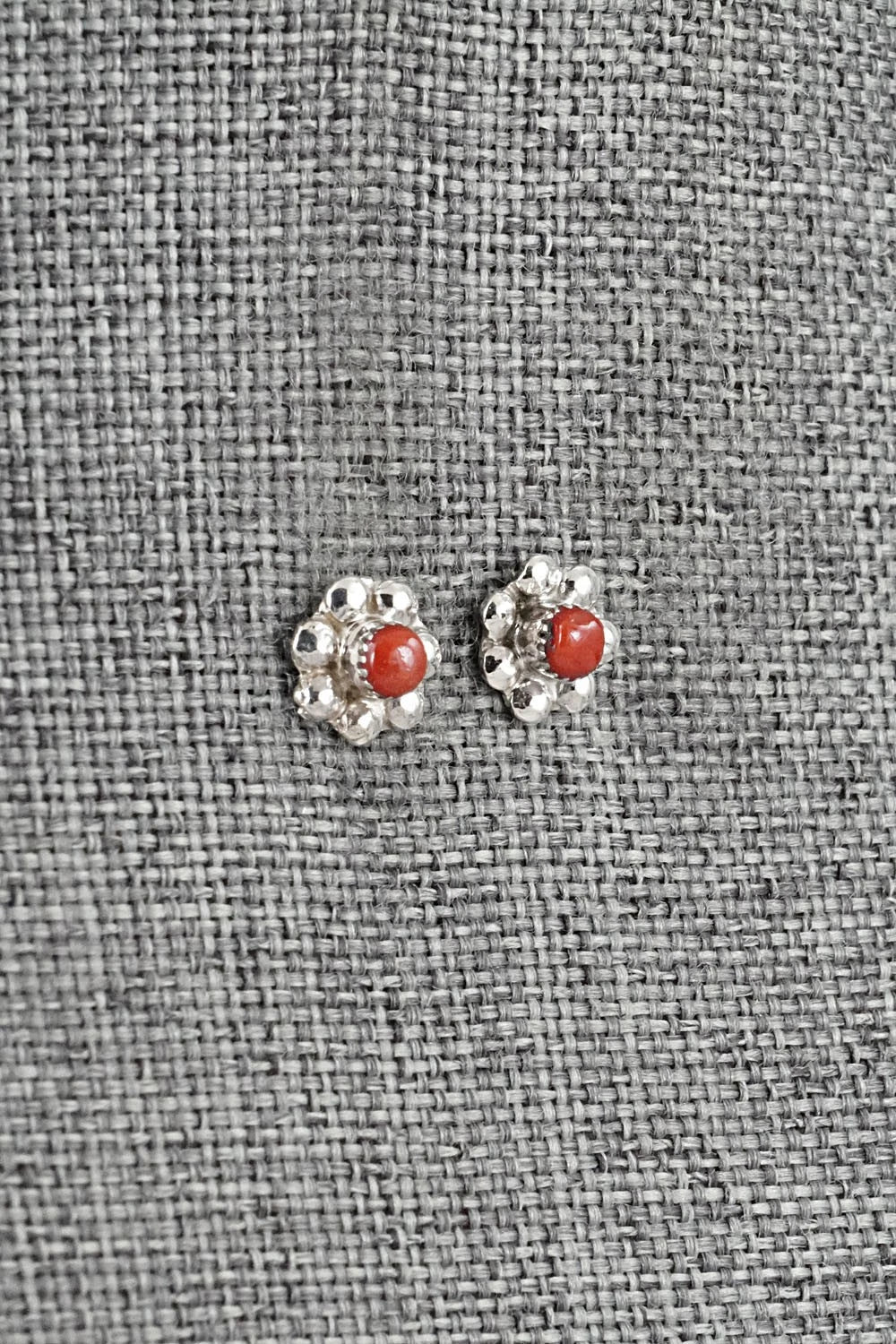 Coral and Sterling Silver Earrings - Ronald Yatsattie
