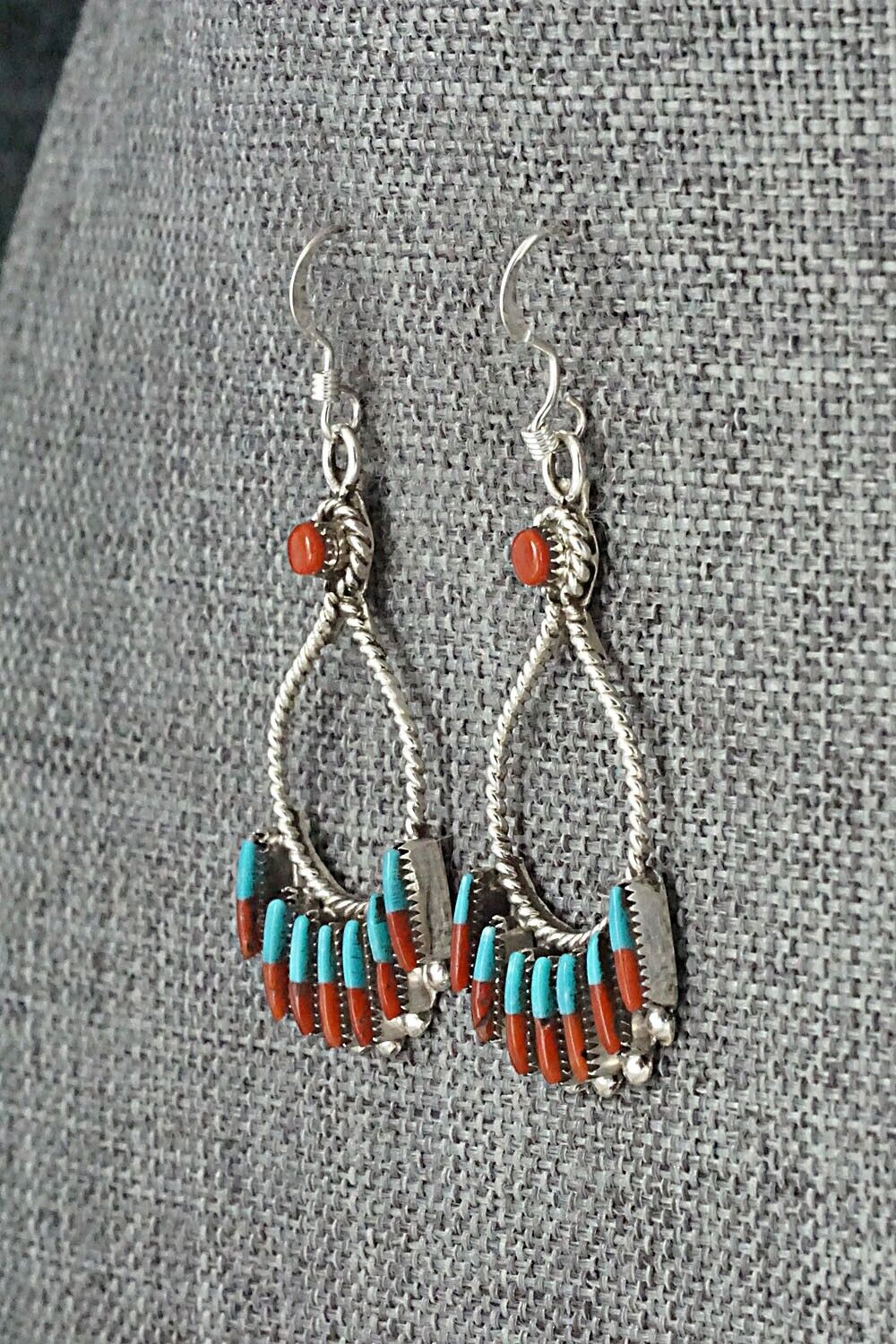 Turquoise, Coral & Sterling Silver Earrings - Carla Laconsello