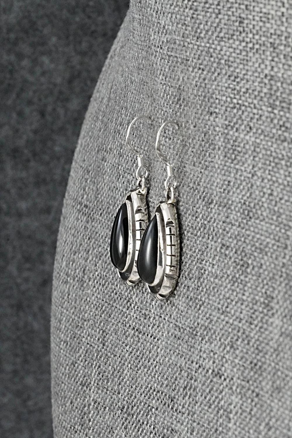 Onyx & Sterling Silver Earrings - Amos Begay