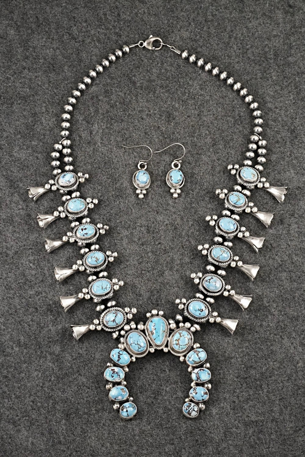 Turquoise & Sterling Silver Squash Blossom Set - Paul Livingston