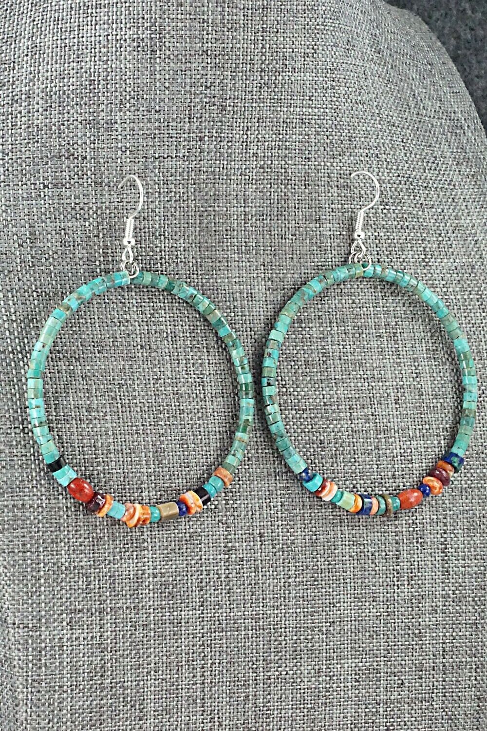 Multi Stone & Sterling Silver Hoop Earrings - Helen Tsosie