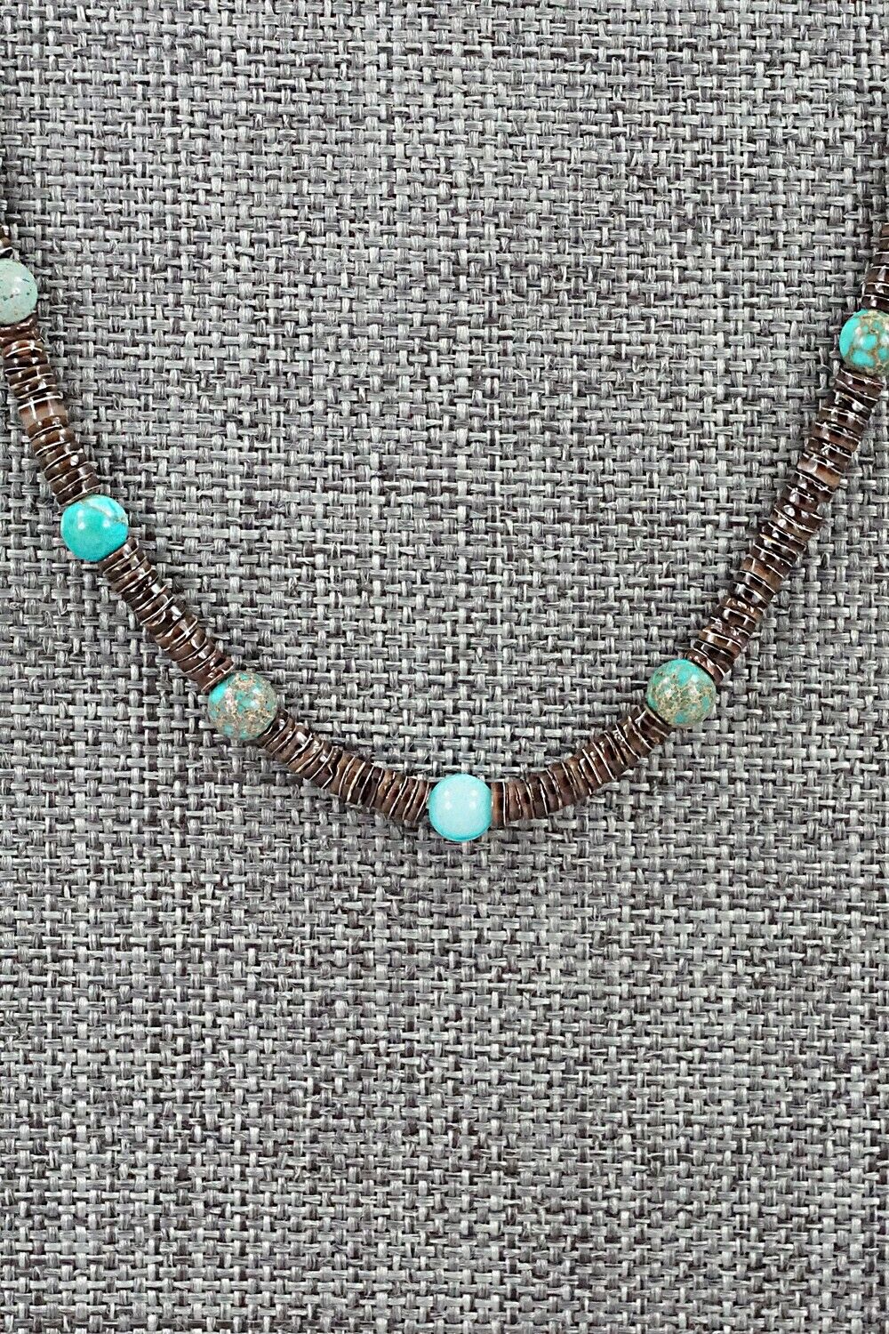 Turquoise, Shell & Sterling Silver Necklace 18" - Ramona Bird