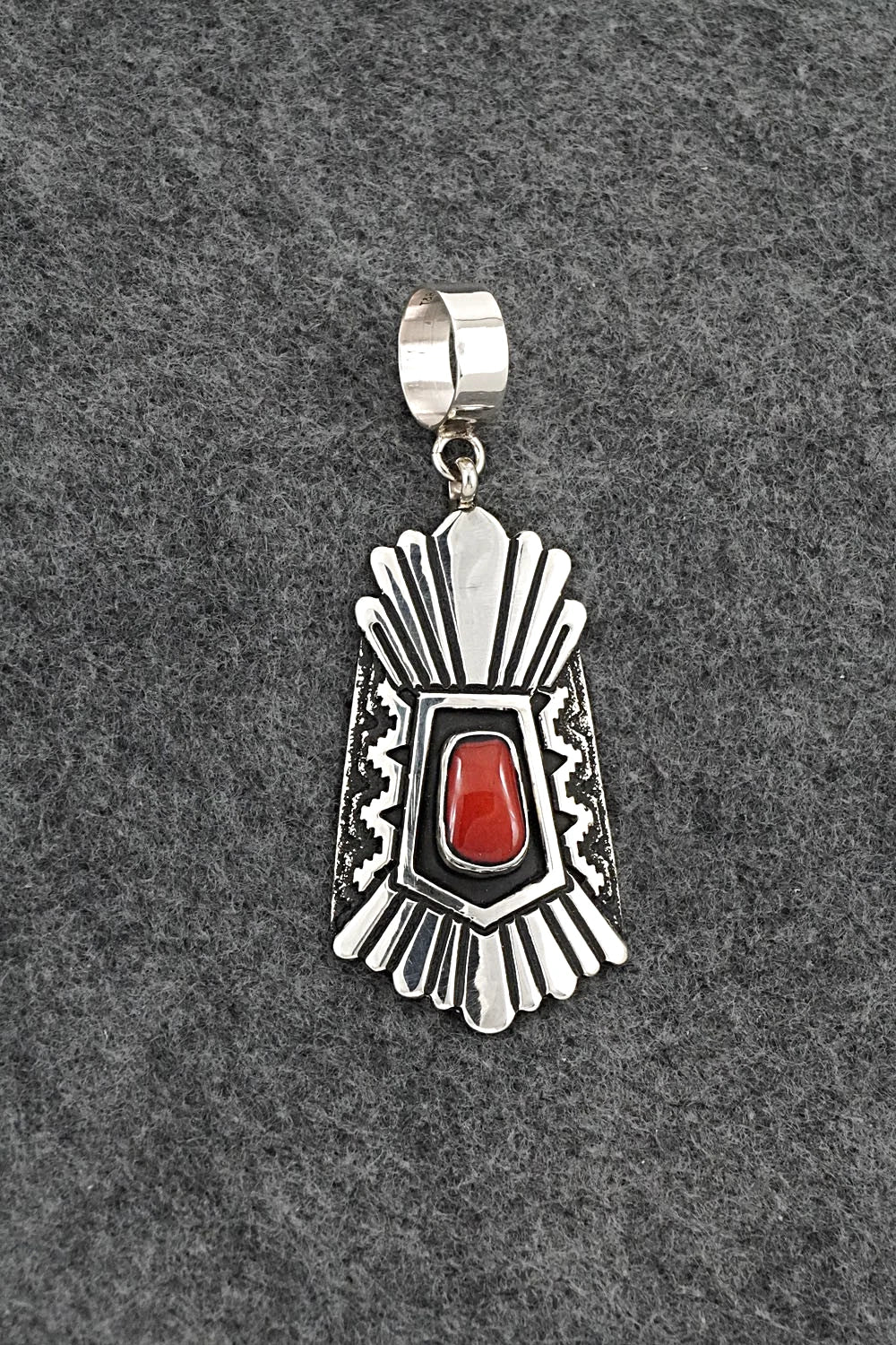 Coral & Sterling Silver Pendant - Rosita Singer