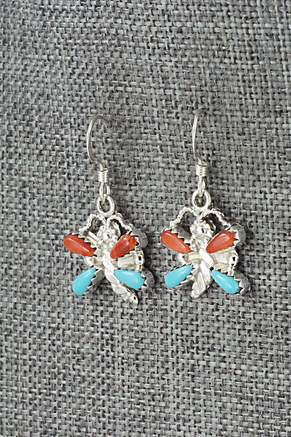 Turquoise, Coral & Sterling Silver Earrings - Erva Quam