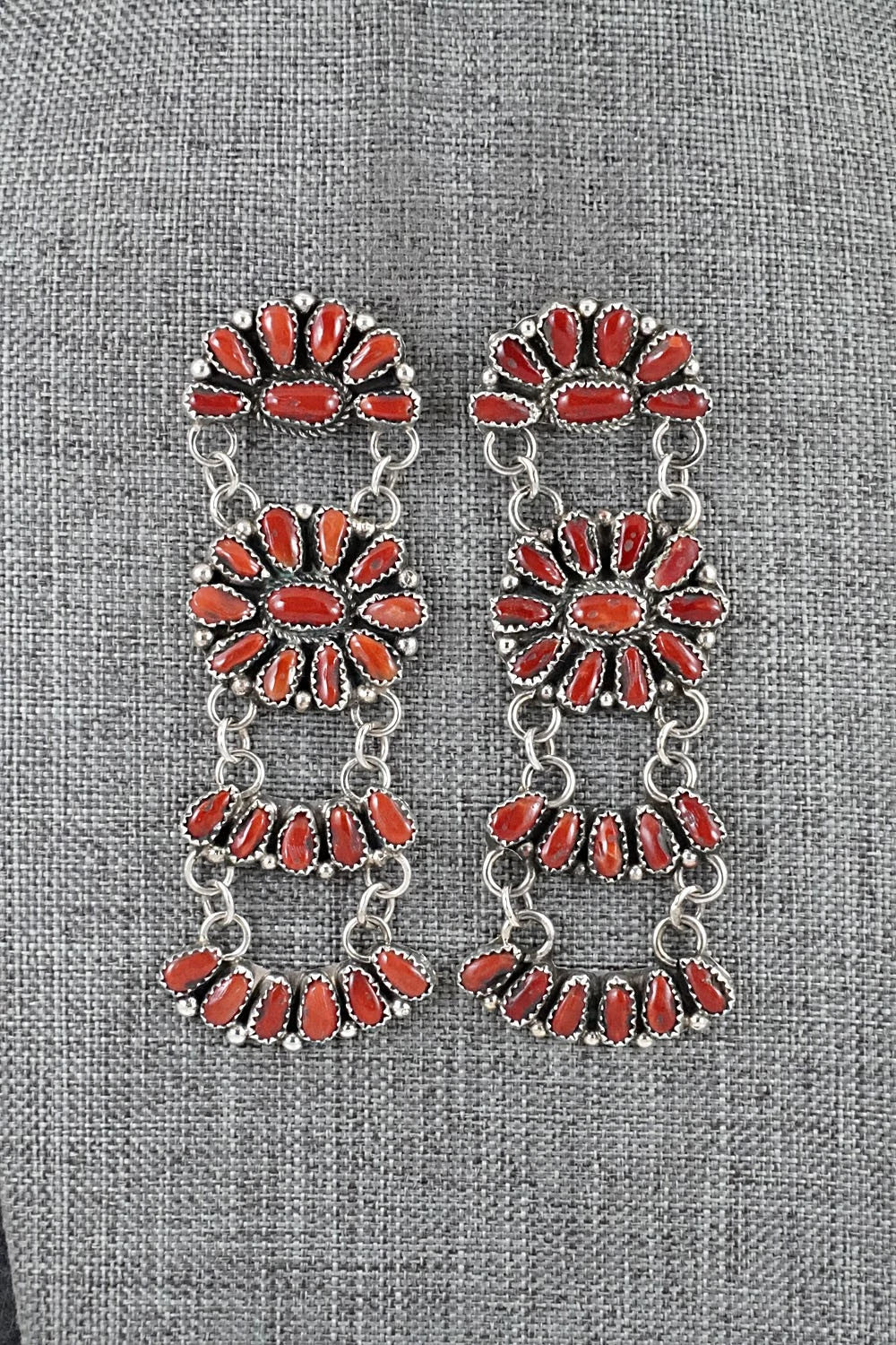 Coral & Sterling Silver Earrings - Justina Wilson