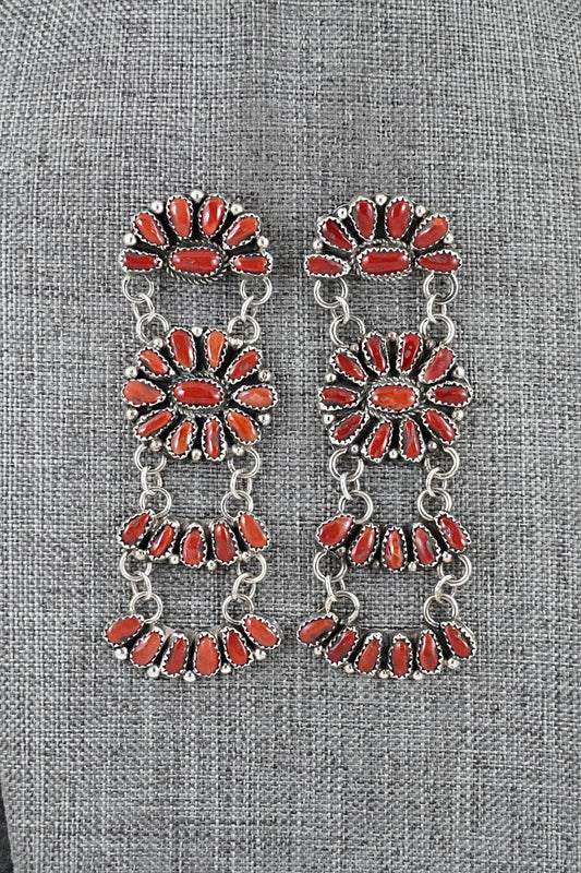 Coral & Sterling Silver Earrings - Justina Wilson