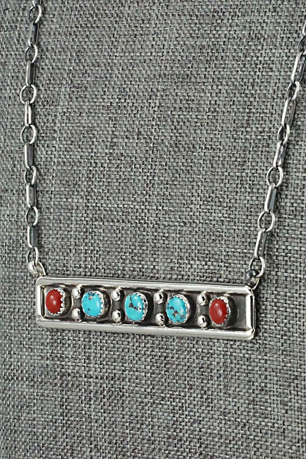 Turquoise, Coral & Sterling Silver Necklace - Paul Largo