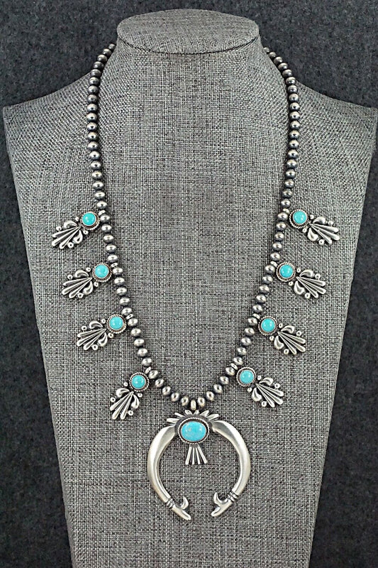 Turquoise & Sterling Silver Squash Blossom Necklace - Bobby Platero