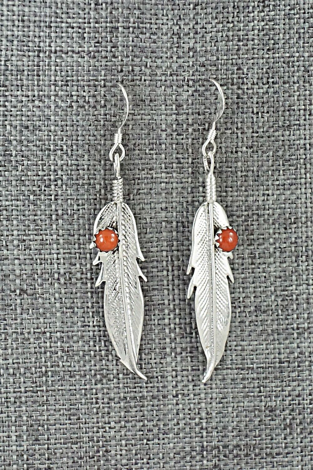 Coral & Sterling Silver Earrings - Louise Joe