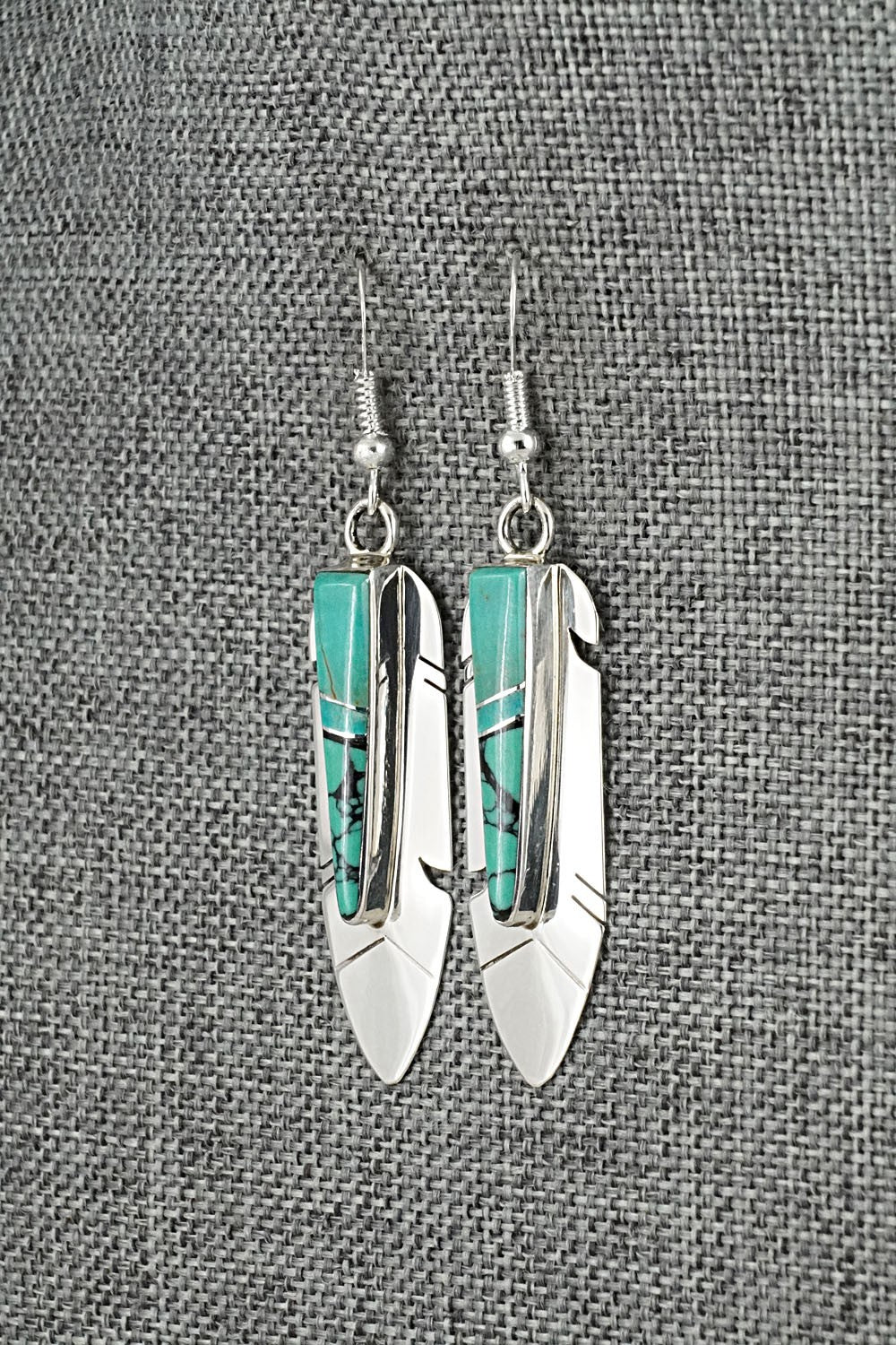 Turquoise, Onyx & Sterling Silver Earrings - Marilyn Yazzie