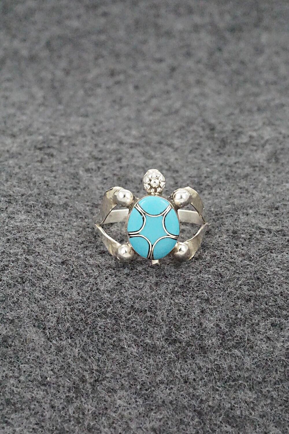 Turquoise & Sterling Silver Inlay Ring - Amelida Peynetsa - Size 7.25