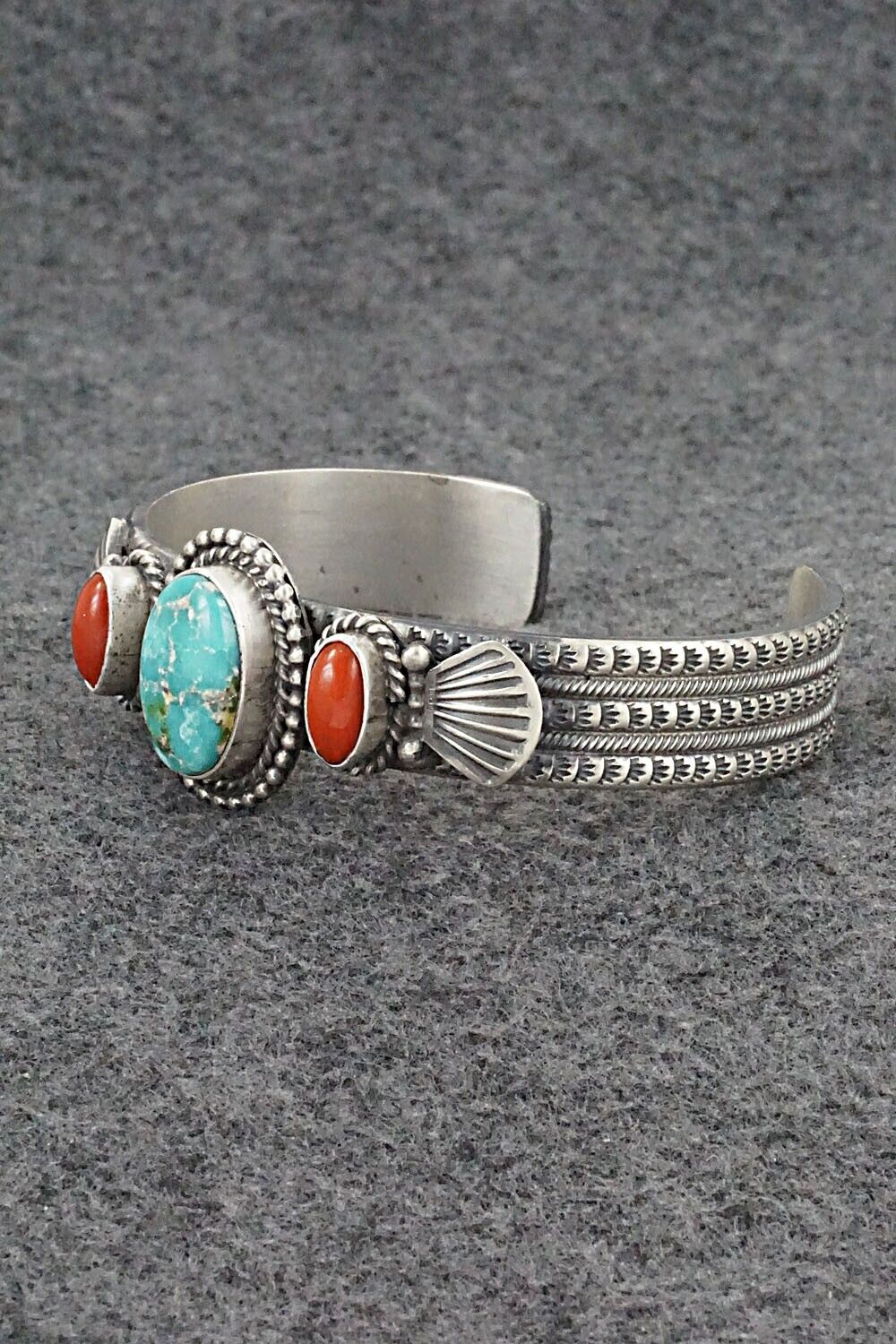 Turquoise, Coral & Sterling Silver Bracelet - Michael Calladitto