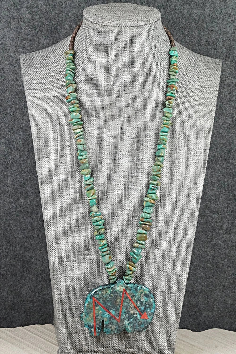 Turquoise Zuni Fetish Carving & Sterling Silver Necklace - Bernard Laiwakete