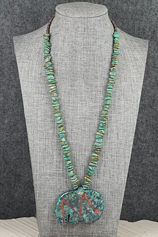 Turquoise Zuni Fetish Carving & Sterling Silver Necklace - Bernard Laiwakete