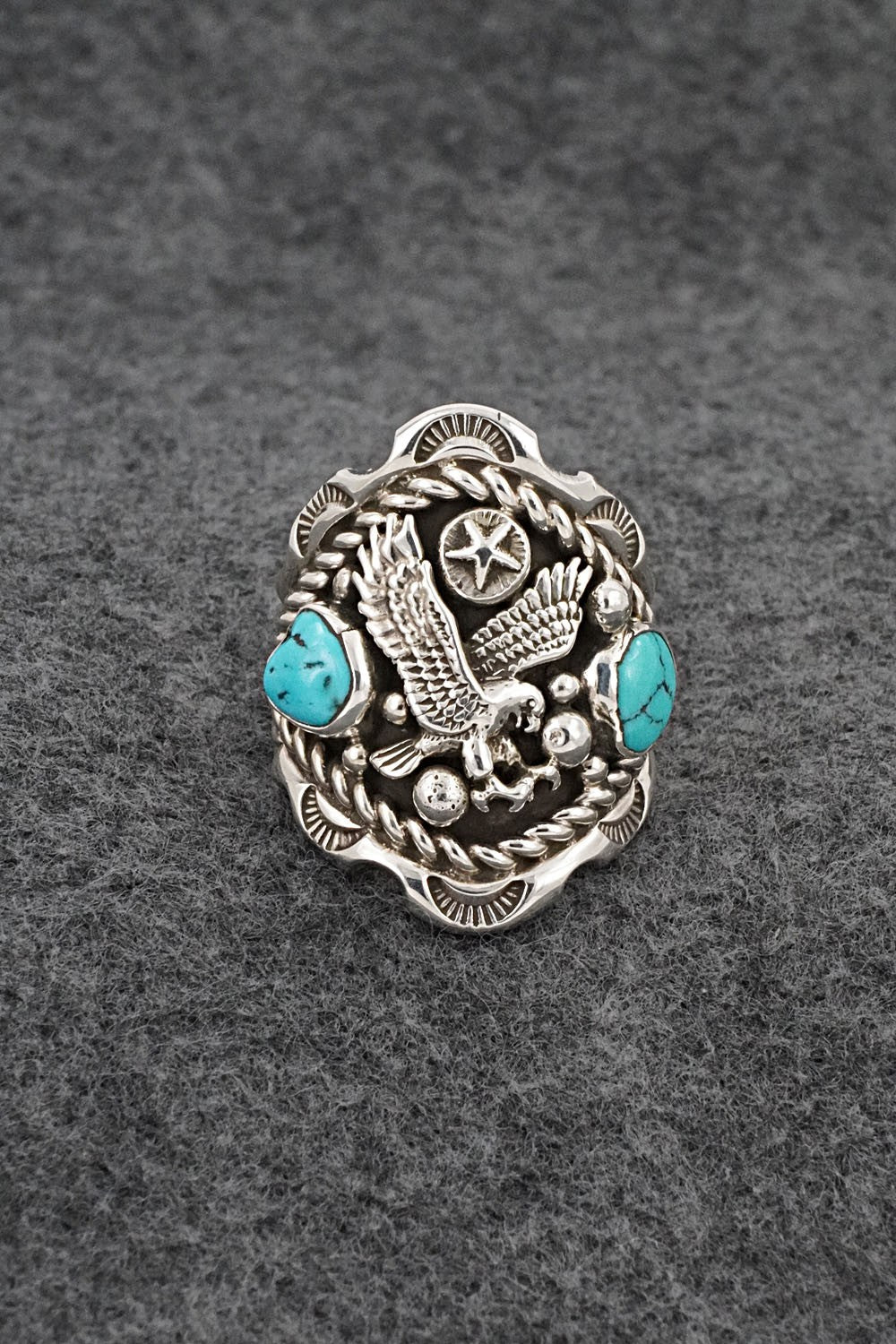 Turquoise & Sterling Silver Ring - Melvin Jones - Size 9.5