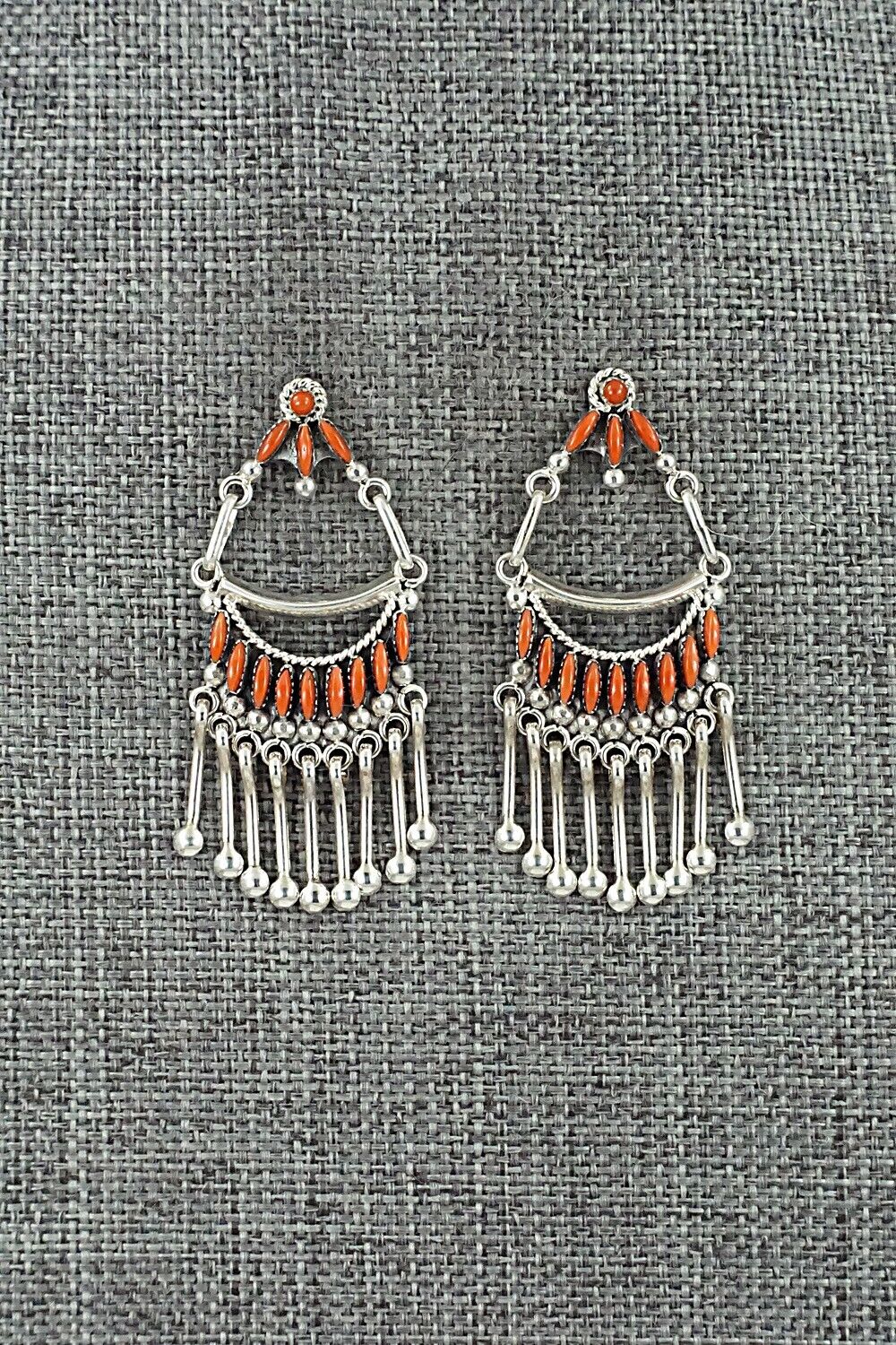 Coral & Sterling Silver Earrings - Stewart Natewa