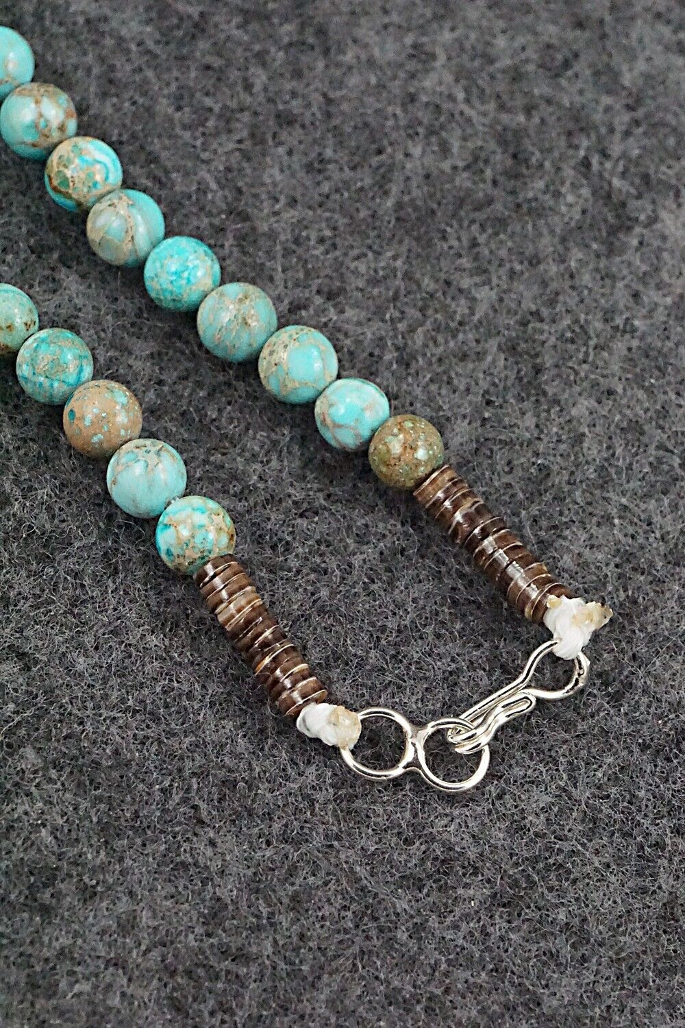 Turquoise, Shell & Sterling Silver Necklace 24" - Ramona Calavaza