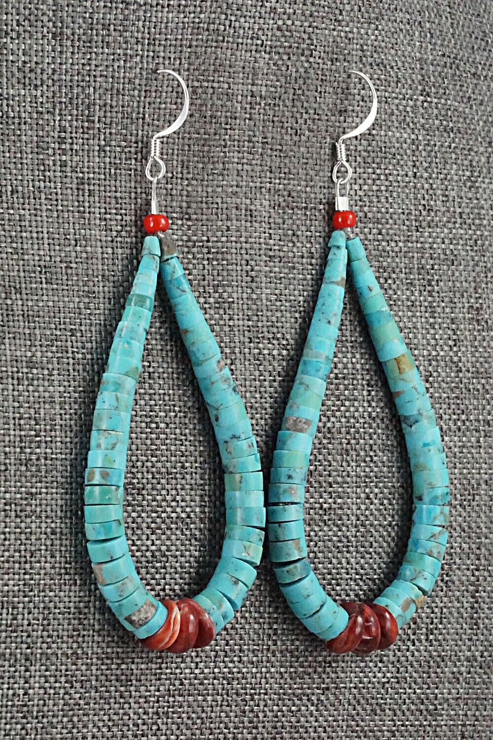 Spiny Oyster, Turquoise & Sterling Silver Earrings - Lupe Lovato