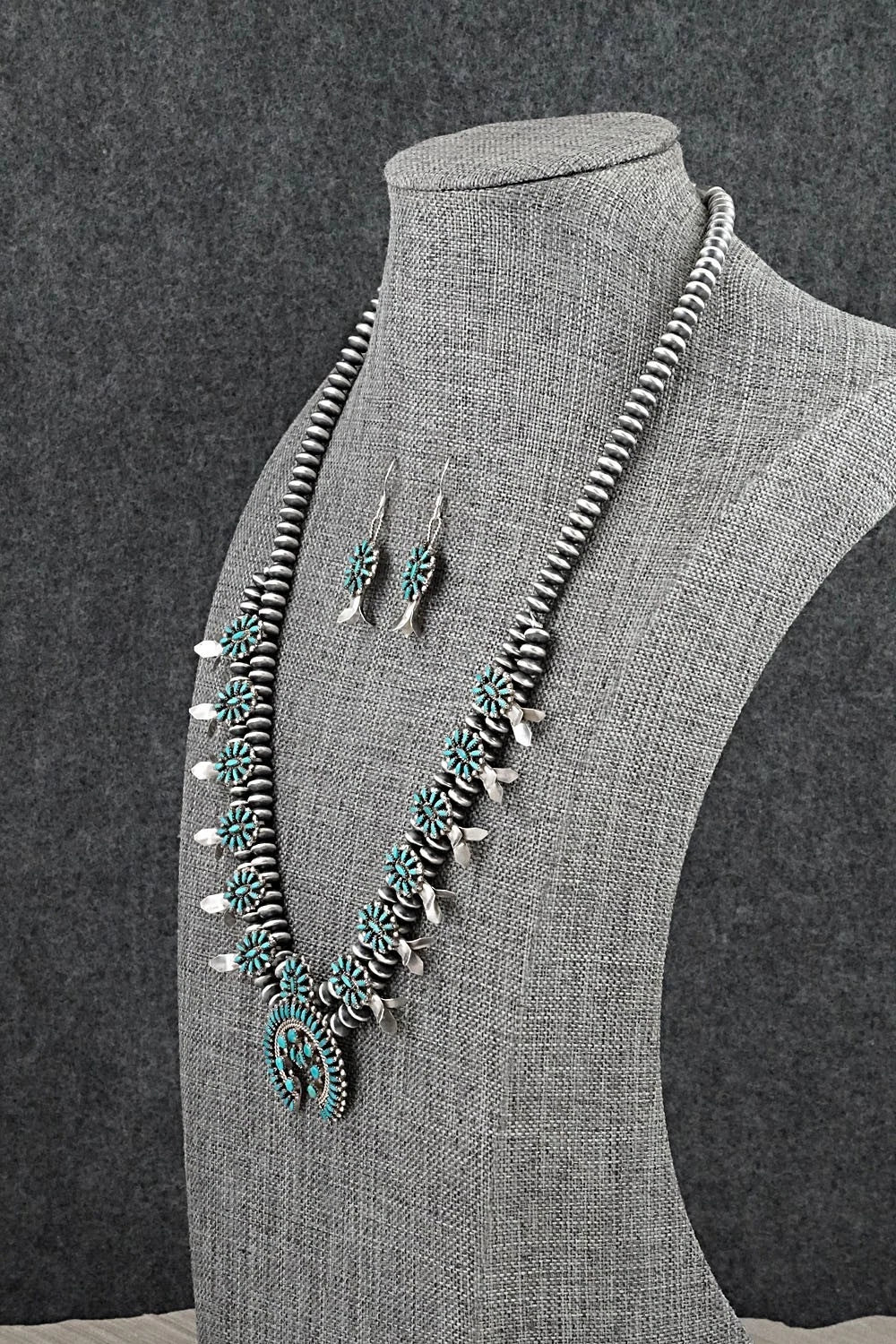 Turquoise & Sterling Silver Mini Squash Blossom Set - Lorena Peina
