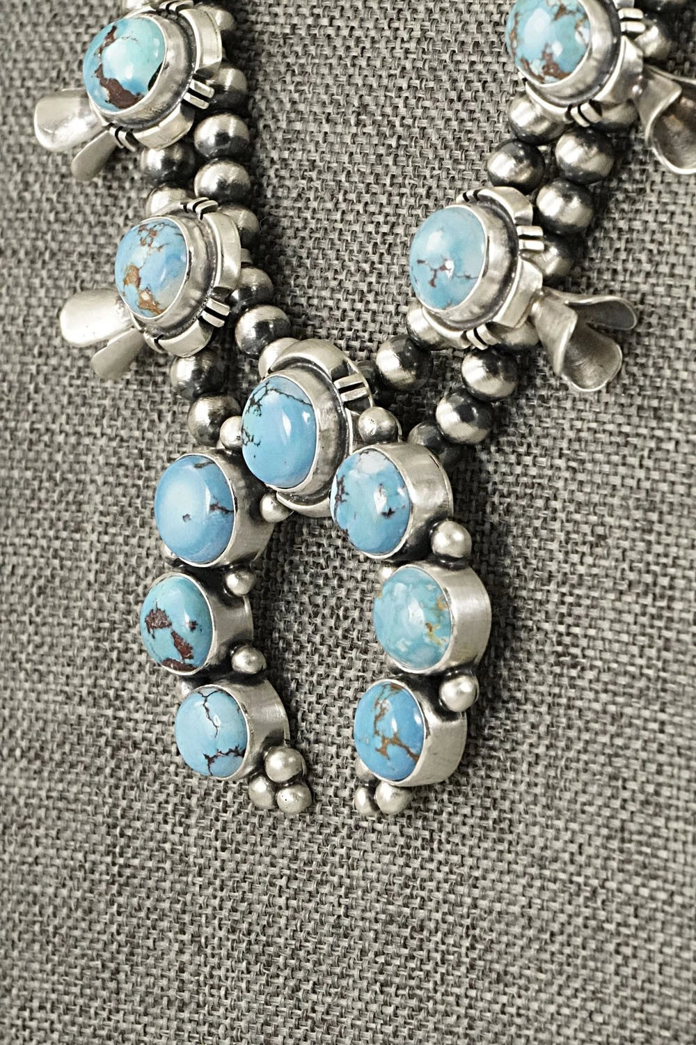 Turquoise & Sterling Silver Squash Blossom Necklace Set - Mark Yazzie