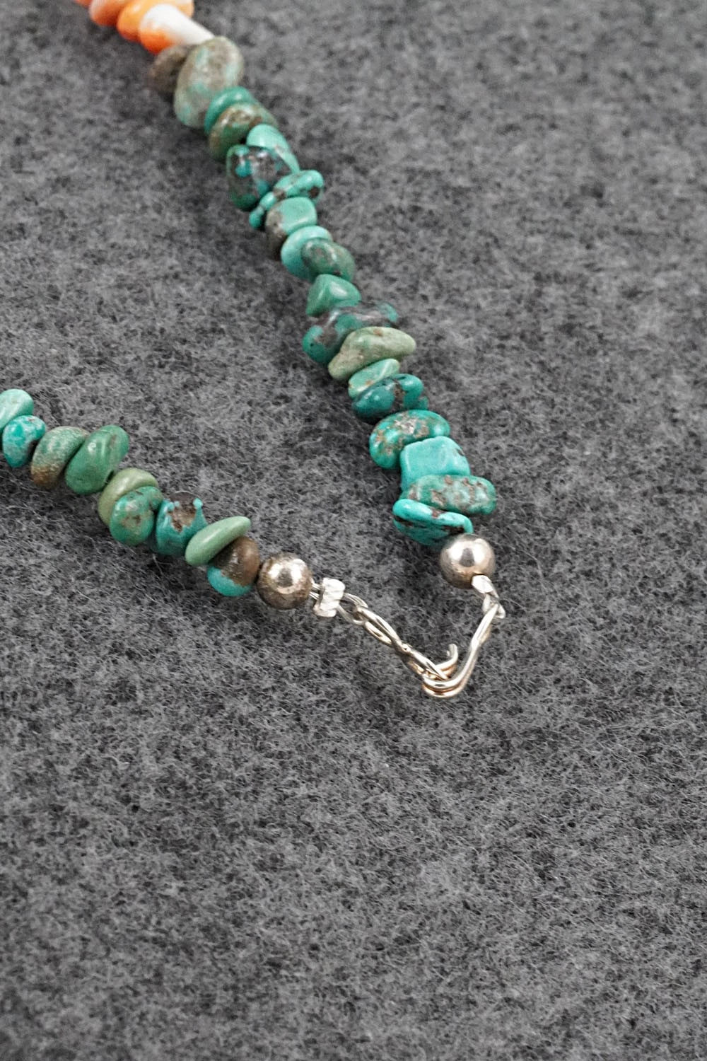 Turquoise, Spiny Oyster & Sterling Silver Necklace 17" - Doreen Jake