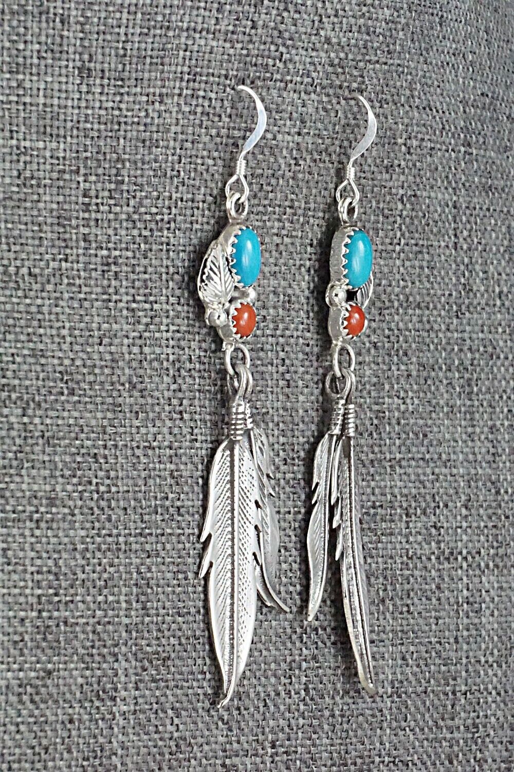 Turquoise, Coral & Sterling Silver Earrings - Annie Spencer