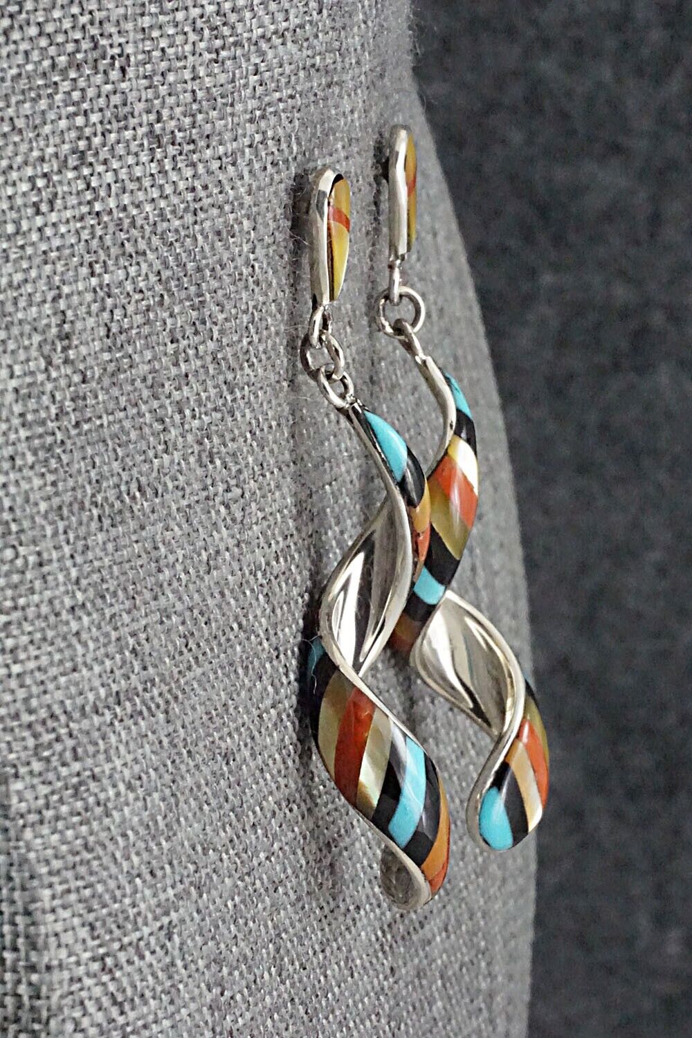 Multi-Stone & Sterling Silver Inlay Earrings - Idella Edaakie