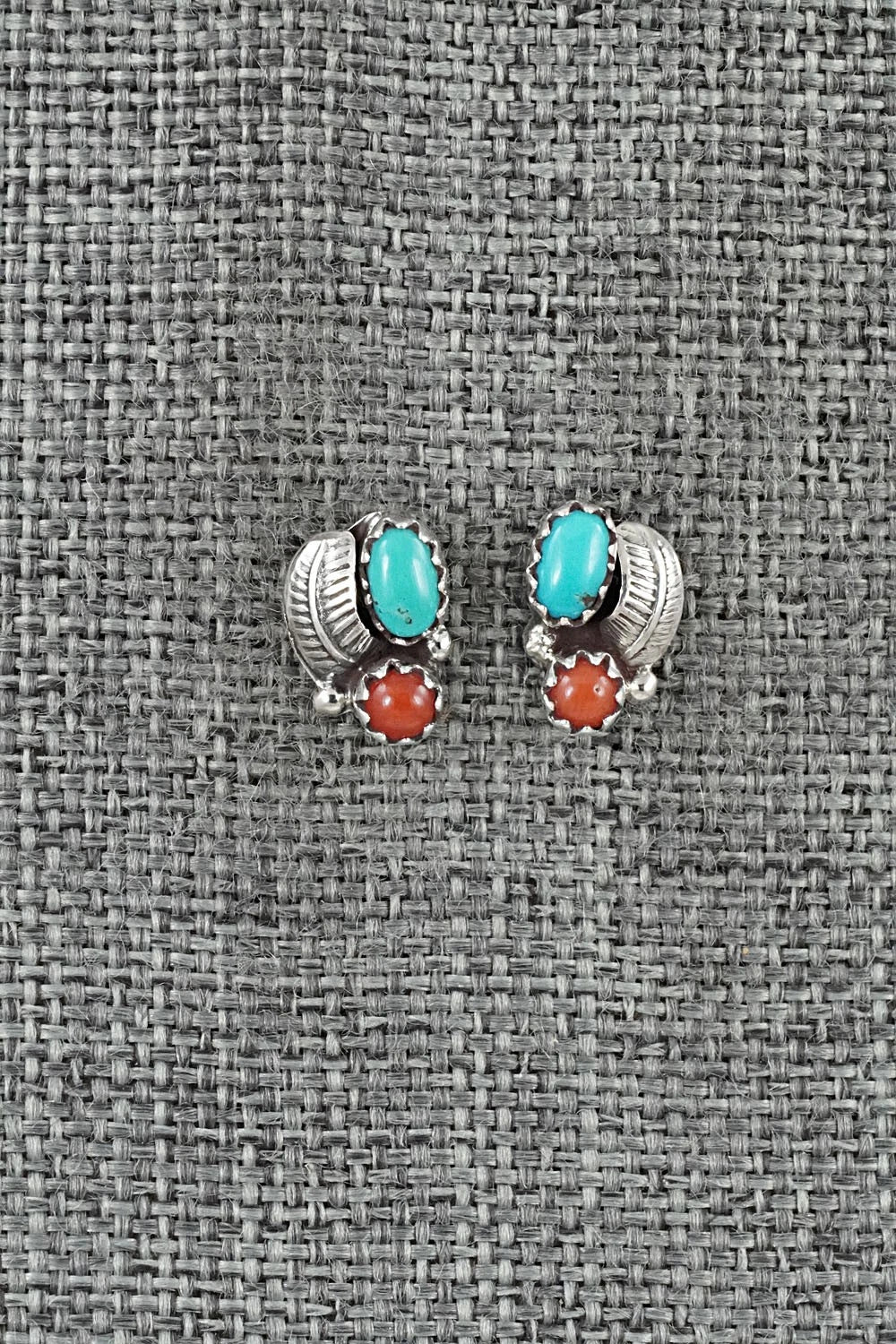 Turquoise, Coral & Sterling Silver Earrings - Betty Hawthorne