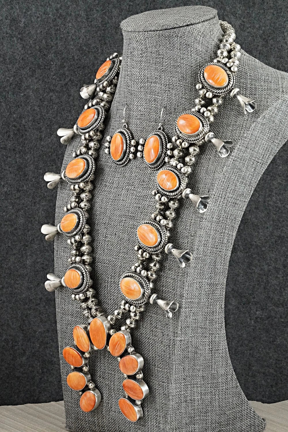 Spiny Oyster & Sterling Silver Squash Blossom Set - Kathleen Livingston