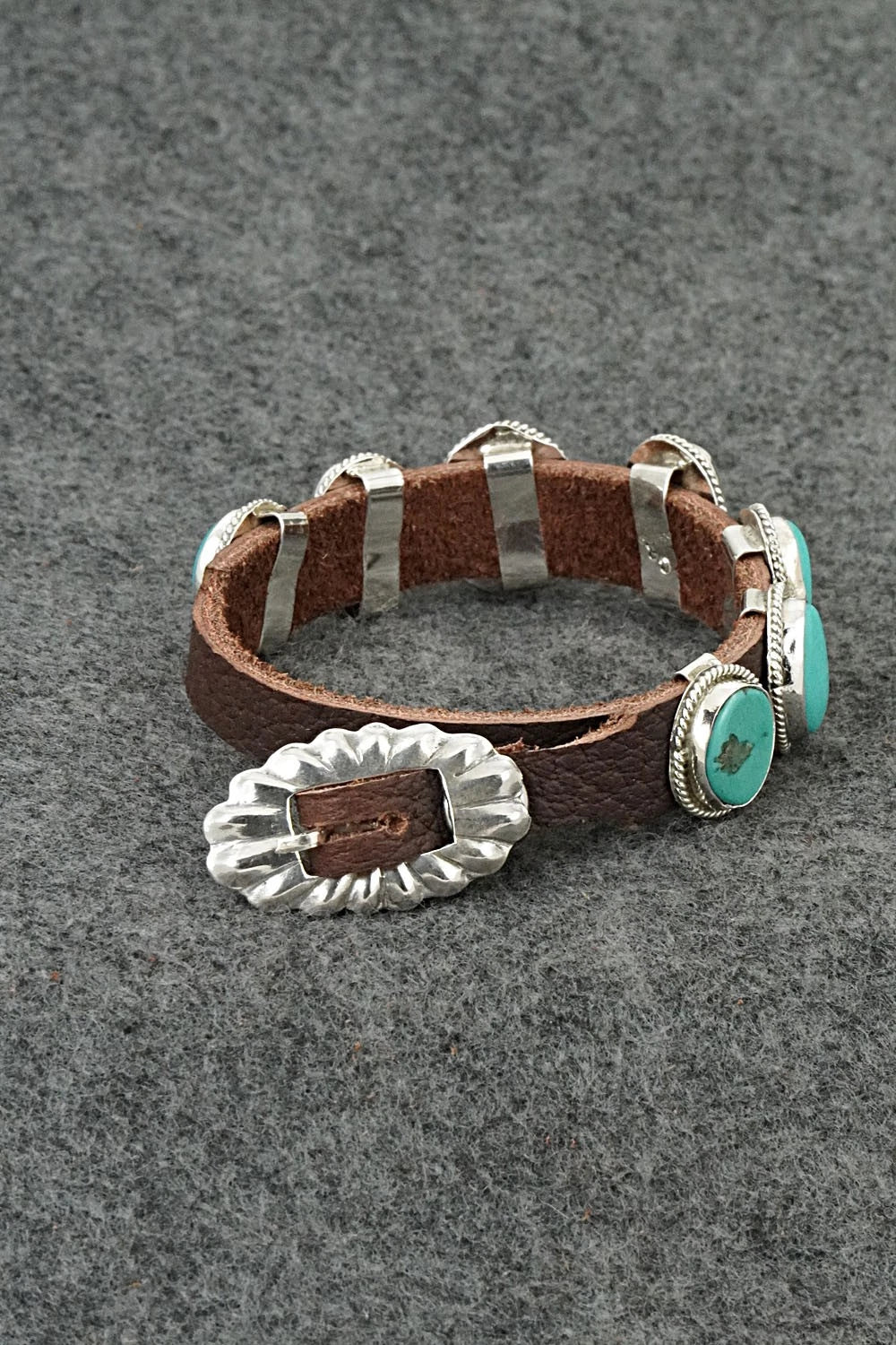 Turquoise, Sterling Silver & Leather Bracelet - Rosita Charlie