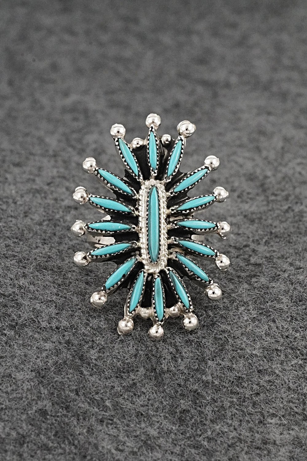 Turquoise & Sterling Silver Ring - Jack Etsate - Size 7.5