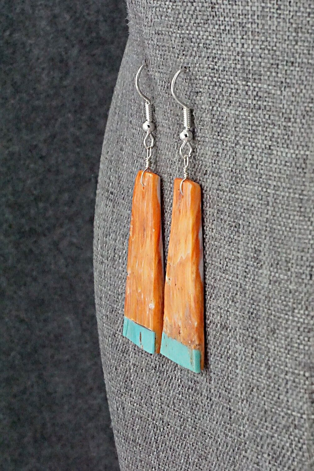 Spiny Oyster, Turquoise & Sterling Silver Earrings - Louise Pete