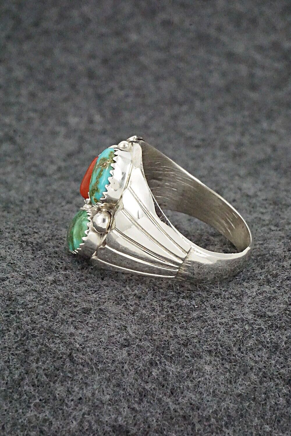Turquoise, Coral and Sterling Silver Ring - Annie Spencer - Size 13.25