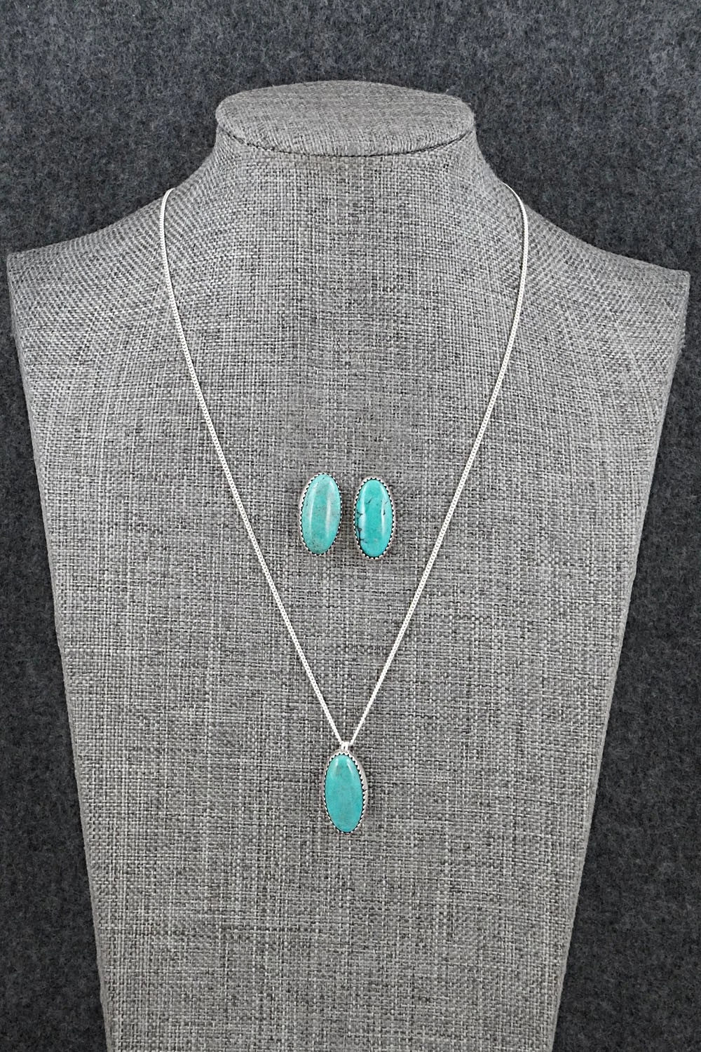 Turquoise & Sterling Silver Necklace and Earrings Set - Murray Hannaweeka
