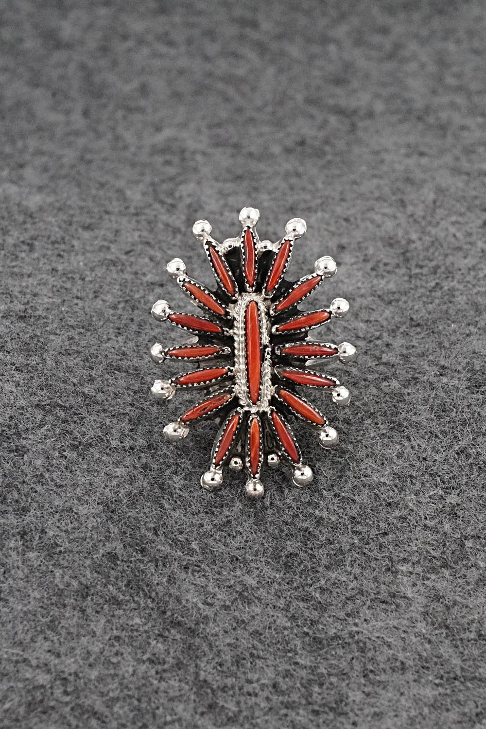 Coral & Sterling Silver Ring - Jack Etsate - Size 7.5