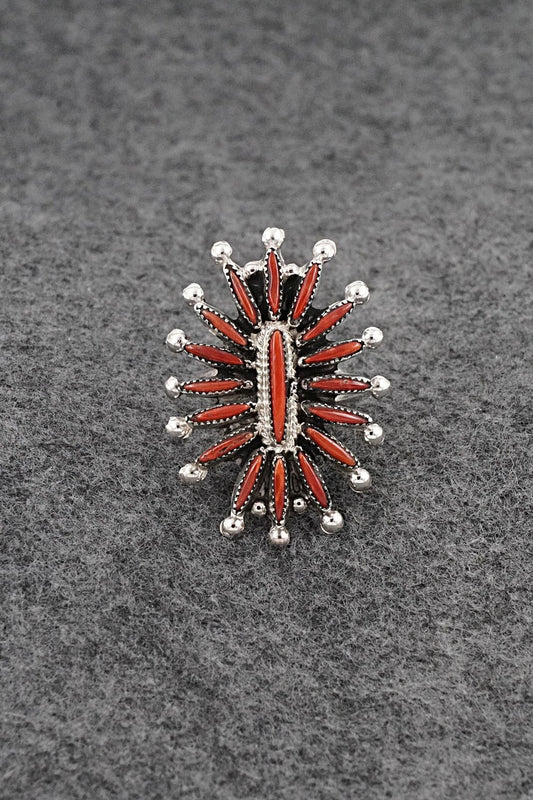 Coral & Sterling Silver Ring - Jack Etsate - Size 7.5