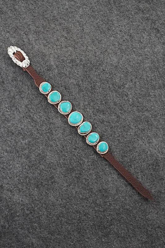 Turquoise, Sterling Silver & Leather Bracelet - Rosita Charlie